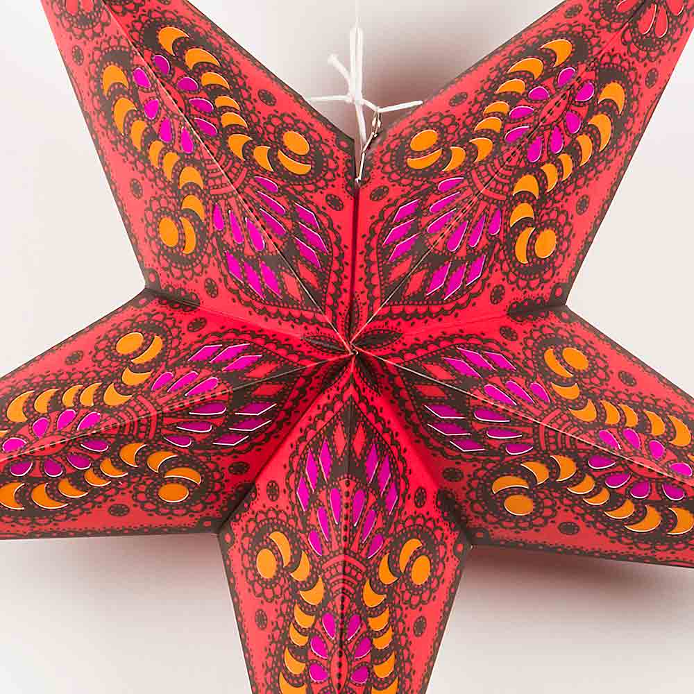 24&quot; Red Peacock Paper Star Lantern, Chinese Hanging Wedding &amp; Party Decoration - PaperLanternStore.com - Paper Lanterns, Decor, Party Lights &amp; More