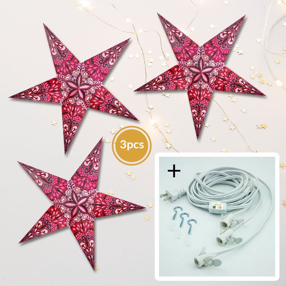 3-PACK + Cord | Multicolor Rain 24&quot; Illuminated Paper Star Lanterns and Lamp Cord Hanging Decorations - PaperLanternStore.com - Paper Lanterns, Decor, Party Lights &amp; More