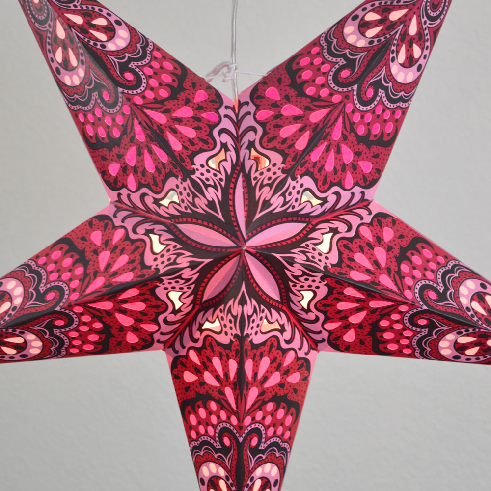 24" Red Pink Rain Paper Star Lantern, Hanging - PaperLanternStore.com - Paper Lanterns, Decor, Party Lights & More