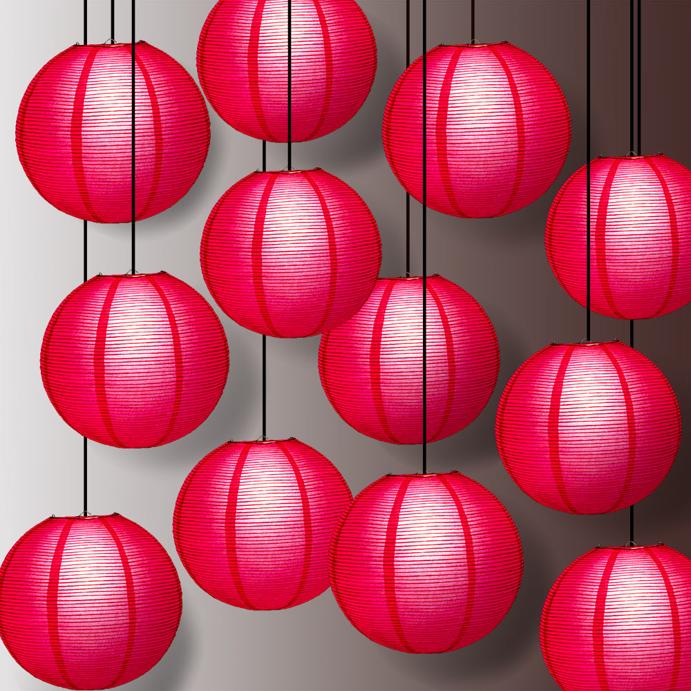 12 PACK | 12" Red Fine Line Premium Even Ribbing Paper Lantern, Extra Sturdy - PaperLanternStore.com - Paper Lanterns, Decor, Party Lights & More