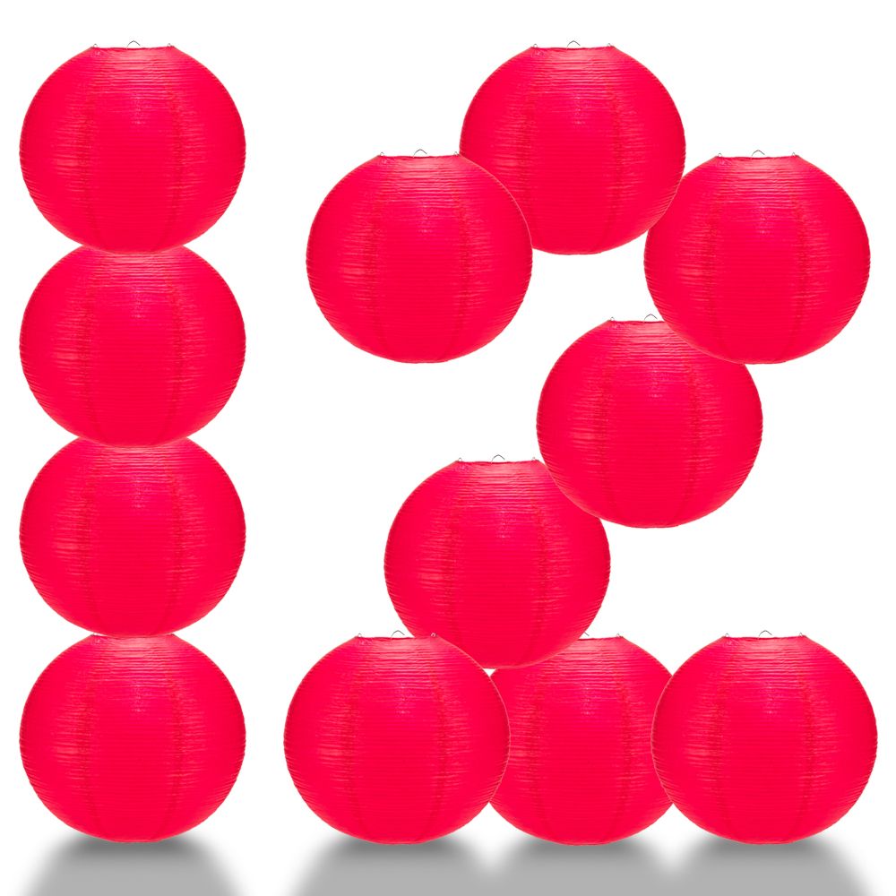 12 PACK | 12&quot; Red Fine Line Premium Even Ribbing Paper Lantern, Extra Sturdy - PaperLanternStore.com - Paper Lanterns, Decor, Party Lights &amp; More