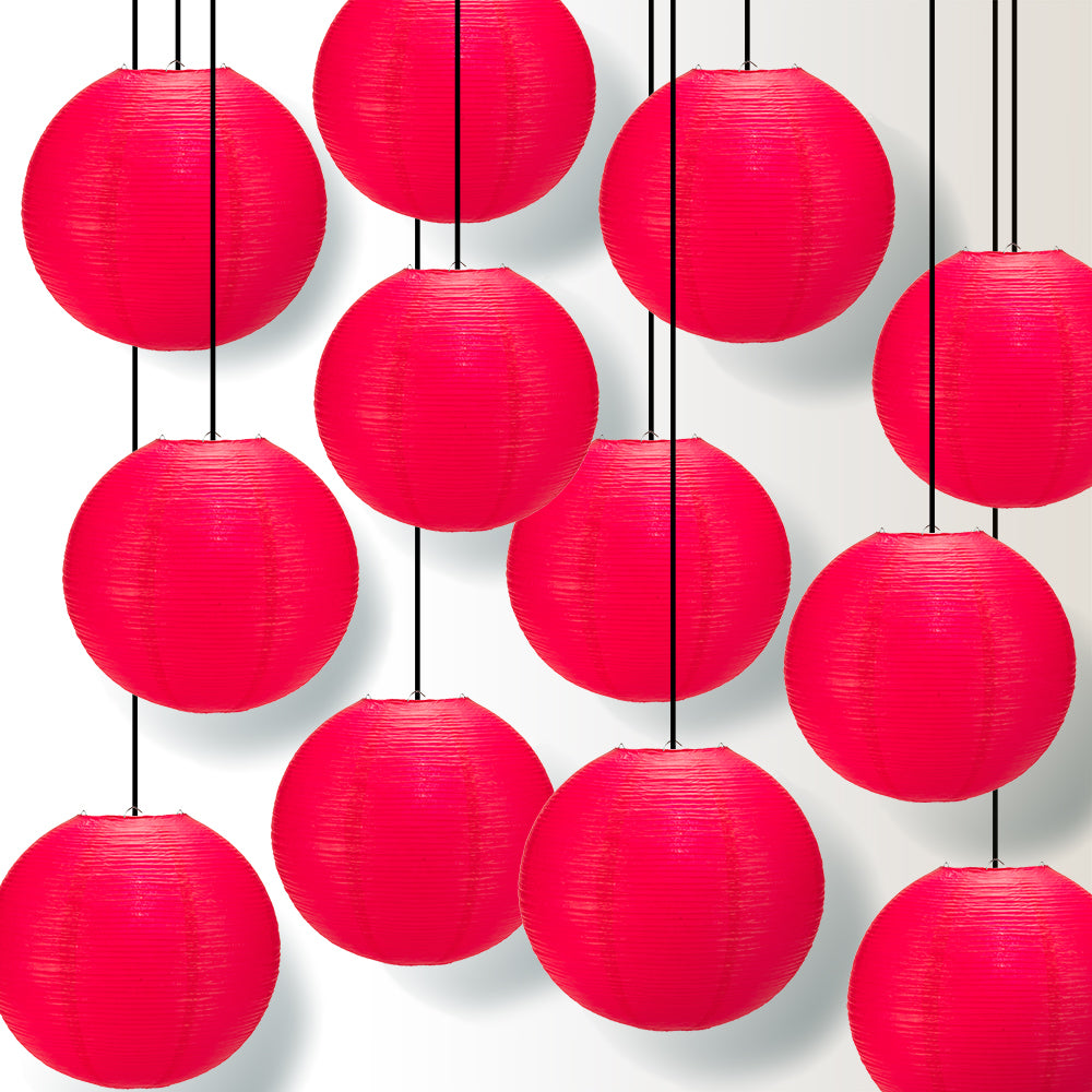 12 PACK | 12&quot; Red Fine Line Premium Even Ribbing Paper Lantern, Extra Sturdy - PaperLanternStore.com - Paper Lanterns, Decor, Party Lights &amp; More