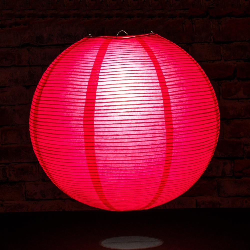 Lit Red Fine Line Premium Even Ribbing Paper Lantern, Extra Sturdy