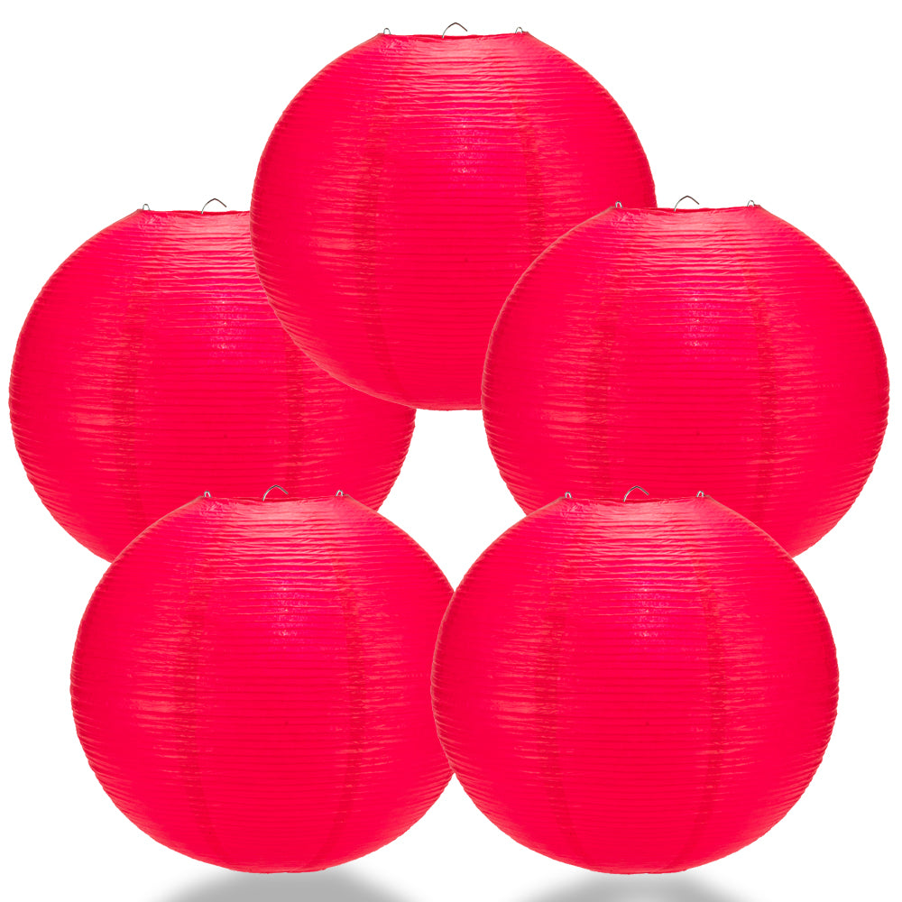 5 PACK | 12&quot; Red Fine Line Premium Even Ribbing Paper Lanterns - PaperLanternStore.com - Paper Lanterns, Decor, Party Lights &amp; More