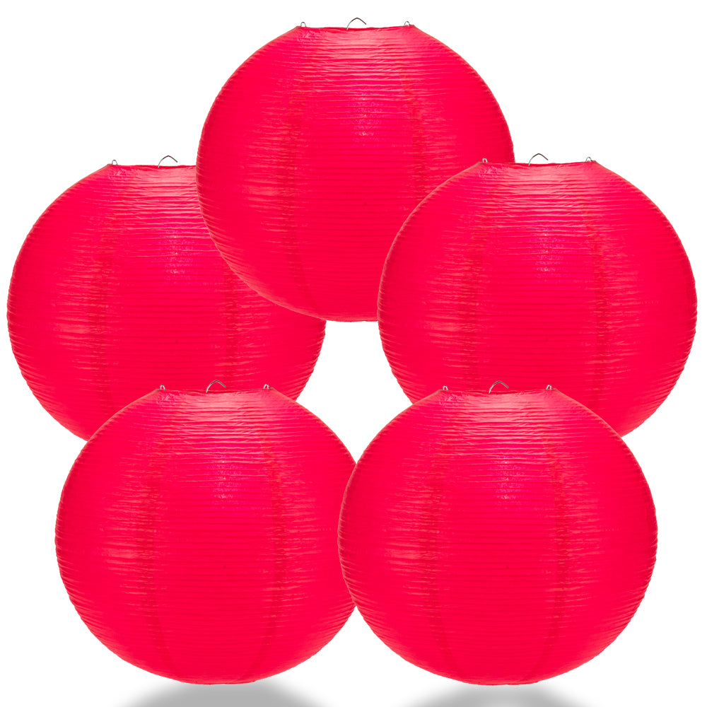 5 PACK | 12" Red Fine Line Premium Even Ribbing Paper Lanterns - PaperLanternStore.com - Paper Lanterns, Decor, Party Lights & More