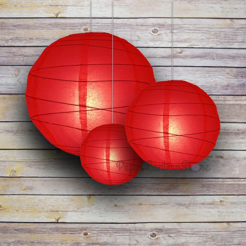 8/12/16&quot; Red Round Paper Lanterns, Irregular Ribbing (3-Pack Cluster) - PaperLanternStore.com - Paper Lanterns, Decor, Party Lights &amp; More