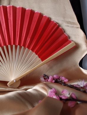 BULK PACK (50) 9&quot; Red Silk Hand Fans for Weddings - PaperLanternStore.com - Paper Lanterns, Decor, Party Lights &amp; More