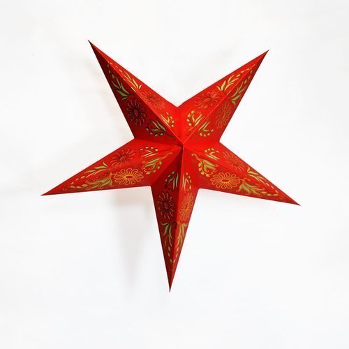 3-PACK + Cord | Red Daisy 24&quot; Illuminated Paper Star Lanterns and Lamp Cord Hanging Decorations - PaperLanternStore.com - Paper Lanterns, Decor, Party Lights &amp; More