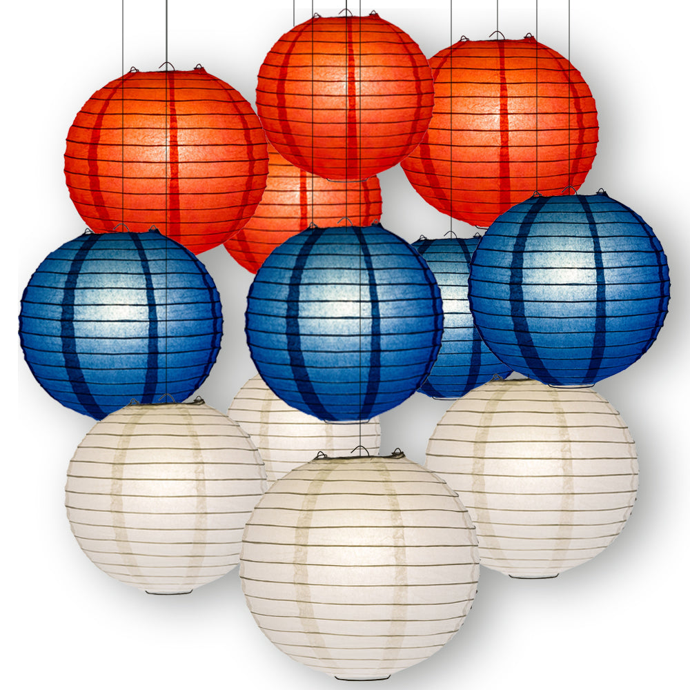 Red, White and Blue Celebration Party Pack Parallel Ribbed Paper Lantern Combo Set (12 pc Set) - PaperLanternStore.com - Paper Lanterns, Decor, Party Lights & More