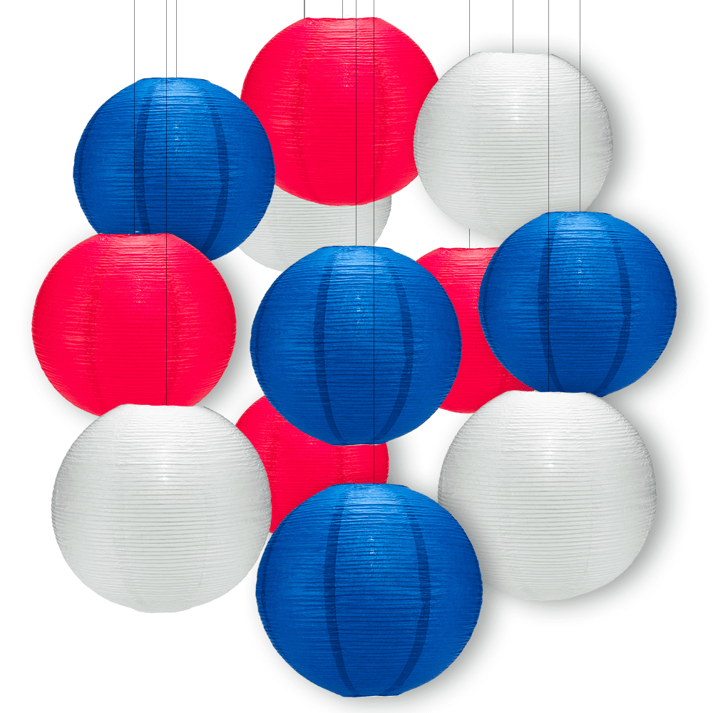 12&quot; Patriotic Fine Line Ribbing Party Pack Paper Lantern Combo Set (12-PACK) - PaperLanternStore.com - Paper Lanterns, Decor, Party Lights &amp; More