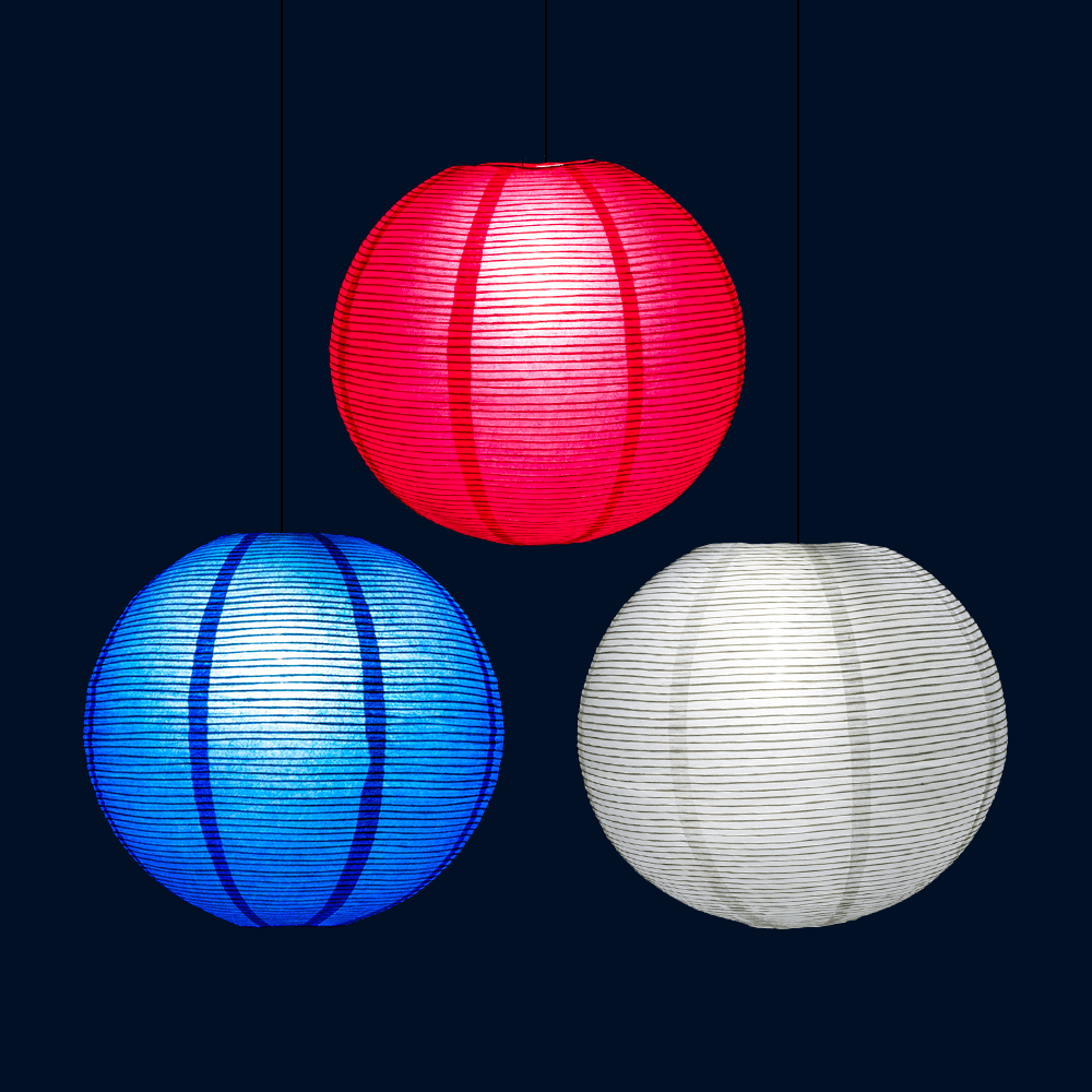 12&quot; Patriotic Fine Line Ribbing Party Pack Paper Lantern Combo Set (3-PACK) - PaperLanternStore.com - Paper Lanterns, Decor, Party Lights &amp; More