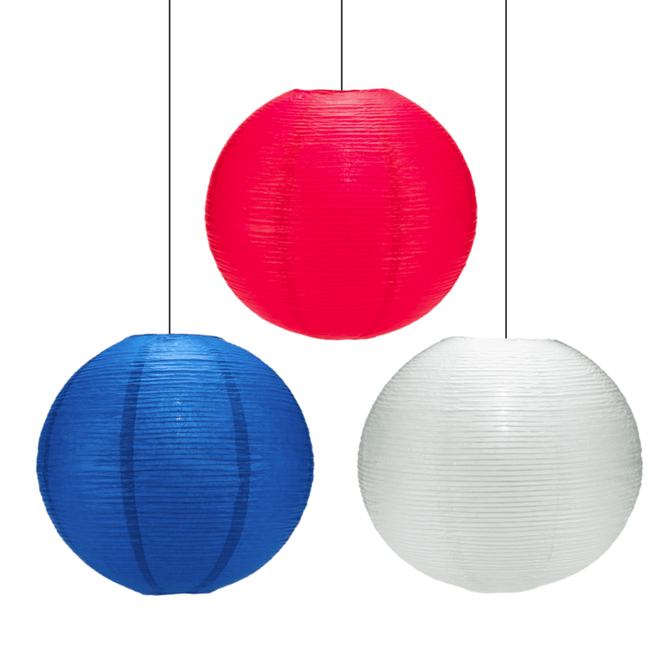 12&quot; Patriotic Fine Line Ribbing Party Pack Paper Lantern Combo Set (3-PACK) - PaperLanternStore.com - Paper Lanterns, Decor, Party Lights &amp; More