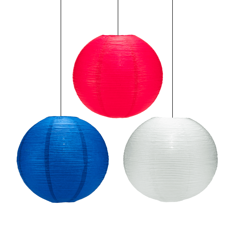 12" Patriotic Fine Line Ribbing Party Pack Paper Lantern Combo Set (3-PACK) - PaperLanternStore.com - Paper Lanterns, Decor, Party Lights & More