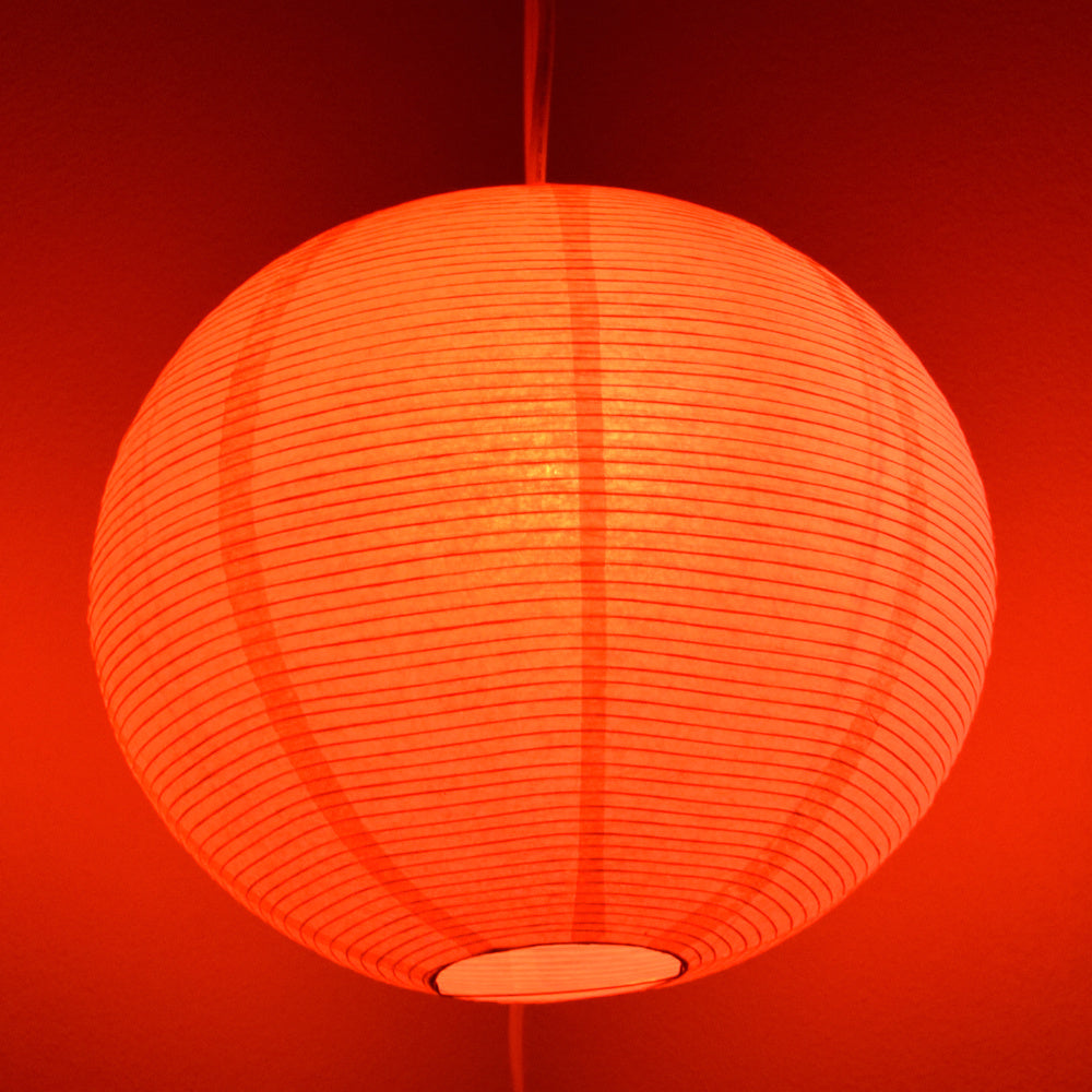 LANTERN + CORD + COLOR BULB | White Fine Line Premium Paper Lantern, Extra Sturdy with Pendant Cord Combo Kit, Switch, E12, Red Bulb