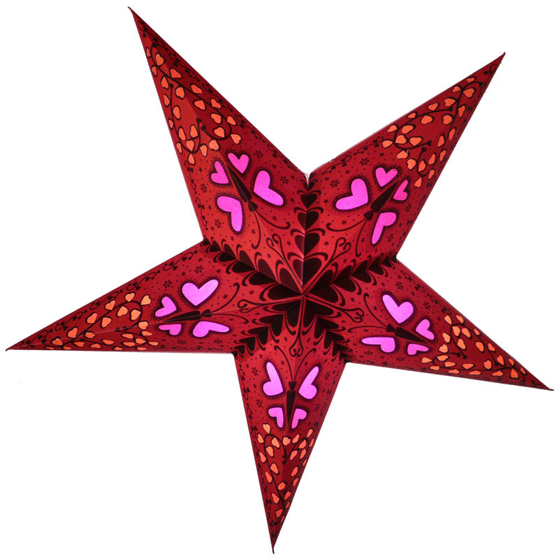 24" Red Butterfly w/ Hearts Paper Star Lantern, Chinese Hanging Wedding & Party Decoration - PaperLanternStore.com - Paper Lanterns, Decor, Party Lights & More