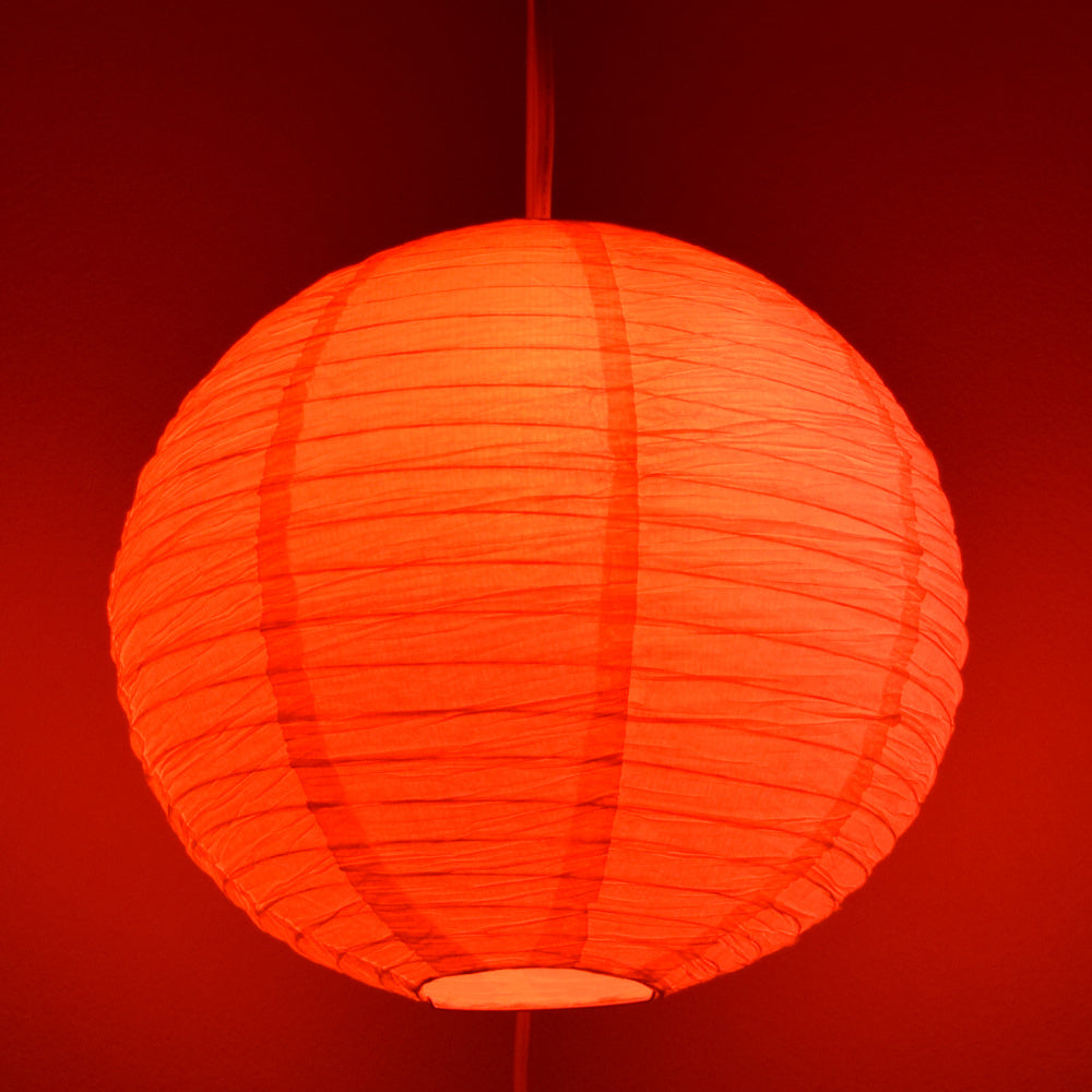LANTERN + CORD + COLOR BULB | White Crepe Premium Paper Lantern with Pendant Cord Combo Kit, Switch, E12, Red Bulb