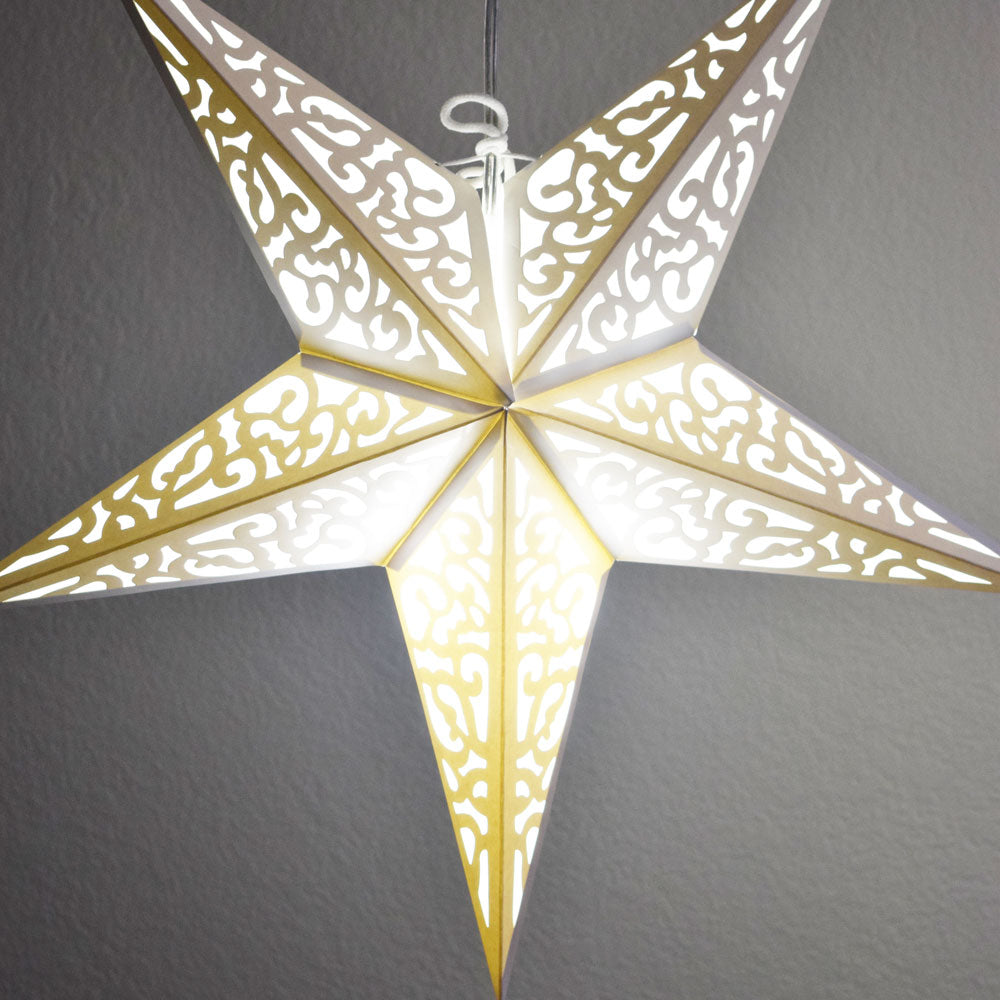 3-PACK White Liberty 24&quot; Illuminated Paper Star Lanterns Hanging Decorations