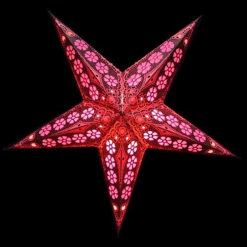 3-PACK + Cord | Red Petal Cut 24" Illuminated Paper Star Lanterns and Lamp Cord Hanging Decorations - PaperLanternStore.com - Paper Lanterns, Decor, Party Lights & More