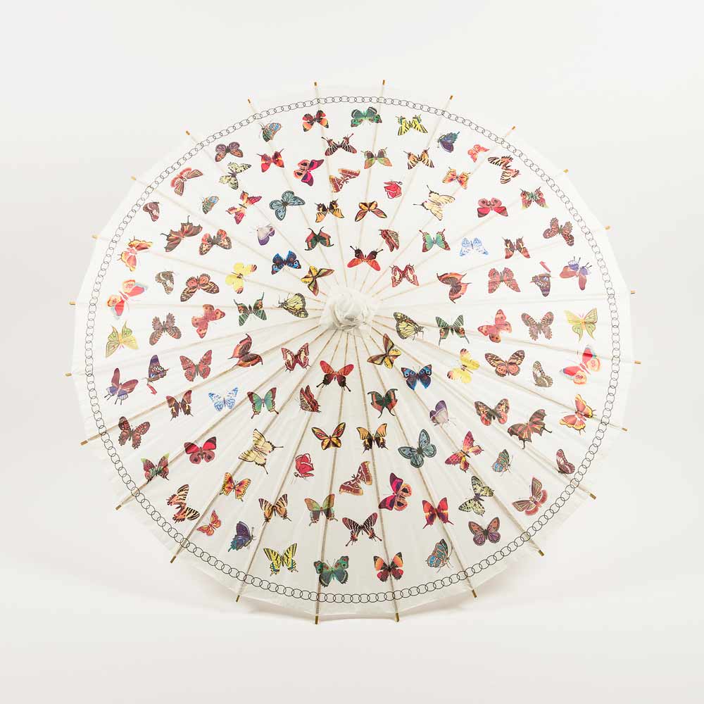 32&quot; Butterflies Paper Parasol Umbrella Sun Protection with Elegant Handle - PaperLanternStore.com - Paper Lanterns, Decor, Party Lights &amp; More