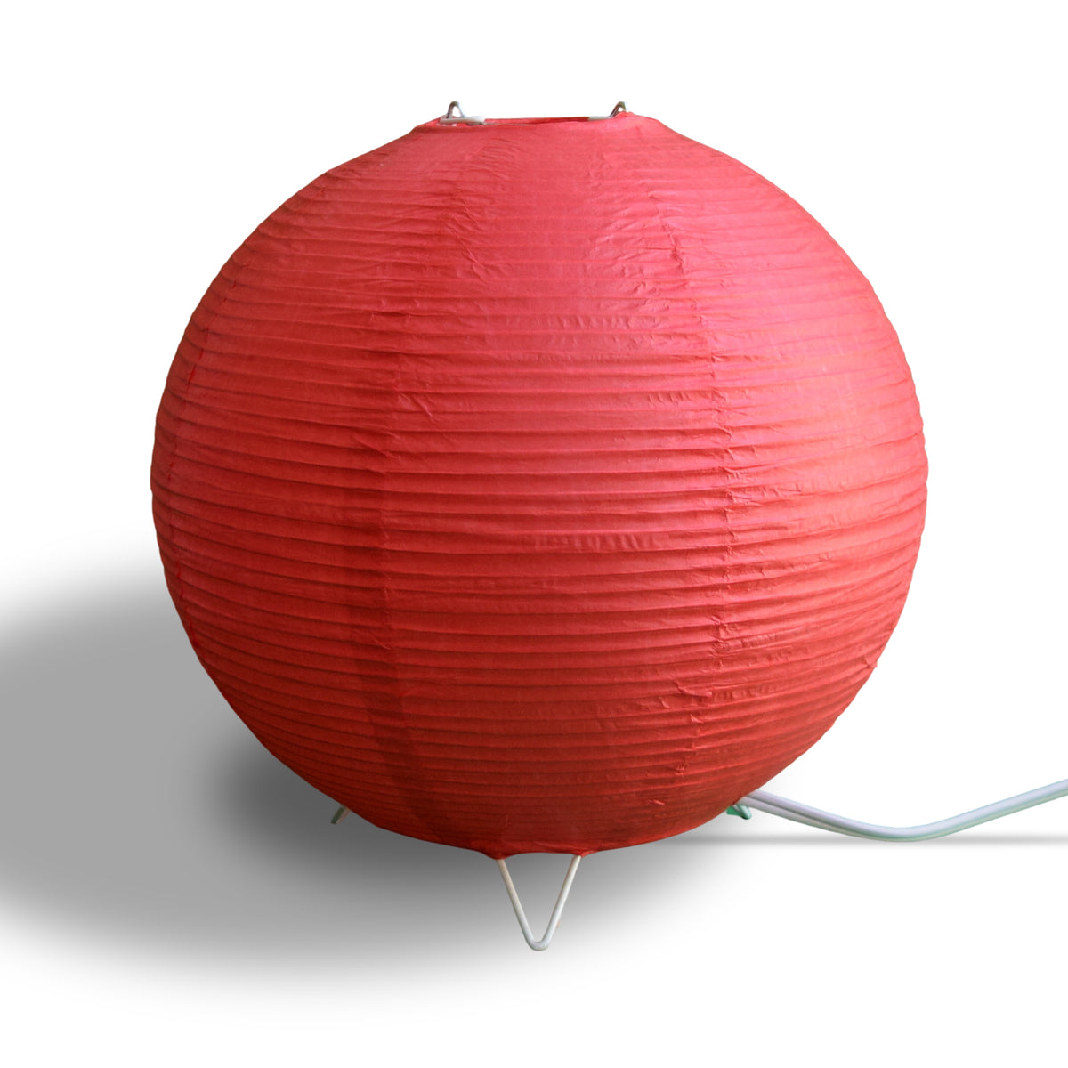 Red Corded Round Table Top Lantern Lamp Kit w/ Light Bulb, Fine Line Paper Moon - PaperLanternStore.com - Paper Lanterns, Decor, Party Lights &amp; More