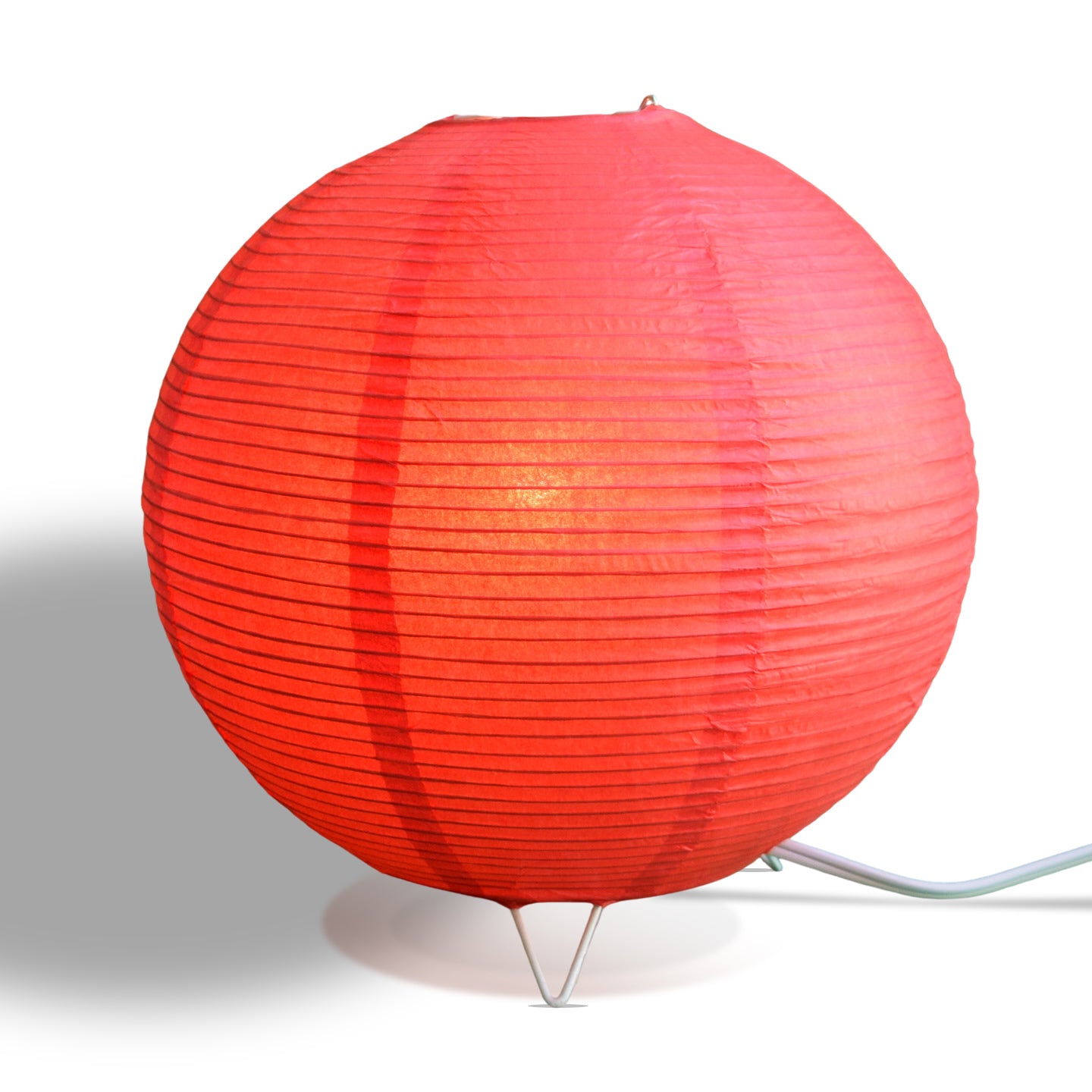 Red Corded Round Table Top Lantern Lamp Kit w/ Light Bulb, Fine Line Paper Moon - Black Cord with G40 1-Watt Bulbs