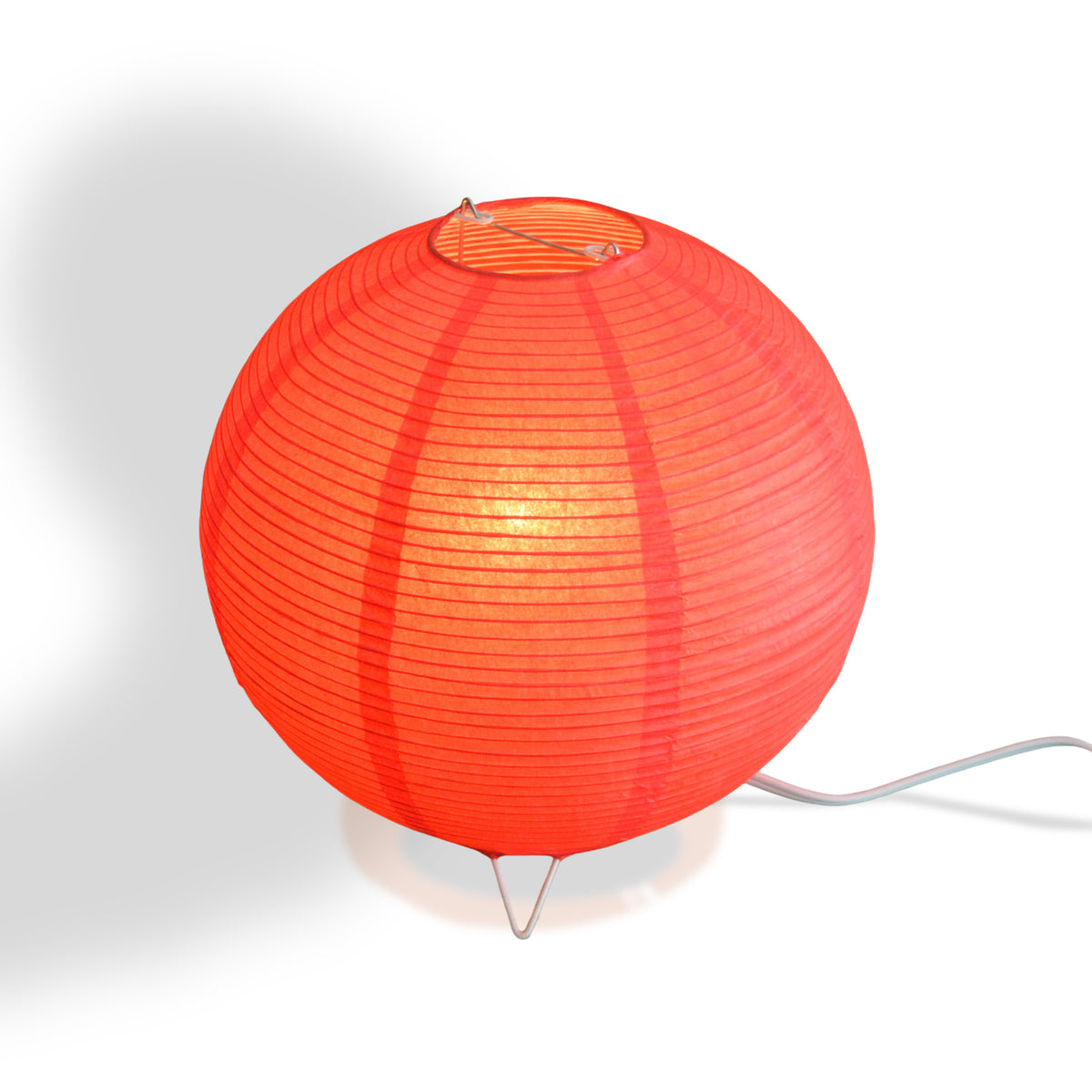 Red Corded Round Table Top Lantern Lamp Kit w/ Light Bulb, Fine Line Paper Moon - PaperLanternStore.com - Paper Lanterns, Decor, Party Lights &amp; More