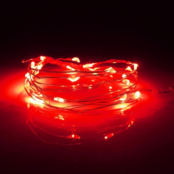 7.5 FT|20 LED Battery Operated Red Fairy String Lights With Silver Wire - PaperLanternStore.com - Paper Lanterns, Decor, Party Lights &amp; More