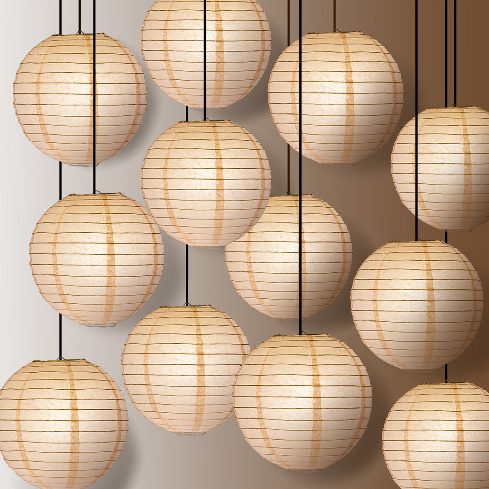 12 PACK | 12" Rose Quartz Pink Even Ribbing Round Paper Lantern, Hanging Combo Set - PaperLanternStore.com - Paper Lanterns, Decor, Party Lights & More