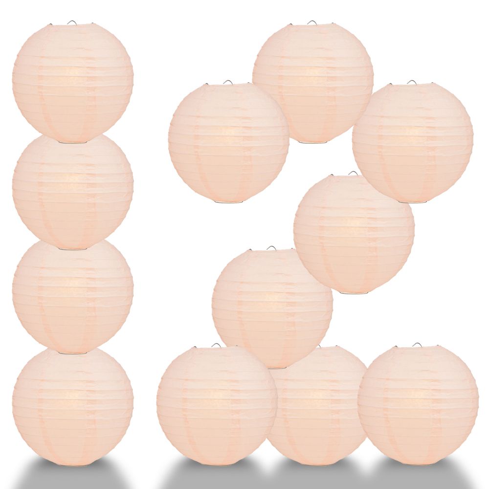 12 PACK | 12&quot; Rose Quartz Pink Even Ribbing Round Paper Lantern, Hanging Combo Set - PaperLanternStore.com - Paper Lanterns, Decor, Party Lights &amp; More