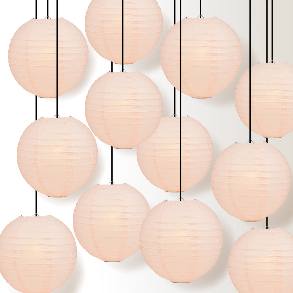 12 PACK | 12&quot; Rose Quartz Pink Even Ribbing Round Paper Lantern, Hanging Combo Set - PaperLanternStore.com - Paper Lanterns, Decor, Party Lights &amp; More