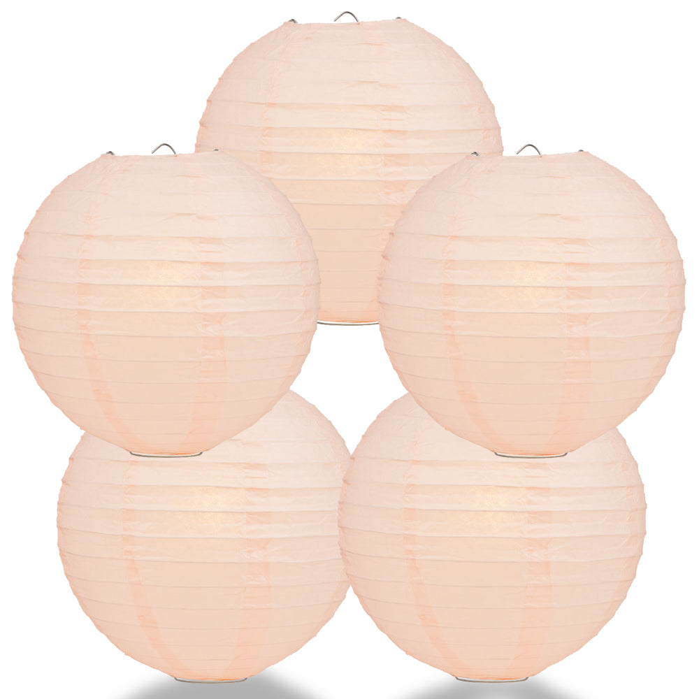 5 PACK | 12&quot; Rose Quartz Pink Even Ribbing Round Paper Lanterns - PaperLanternStore.com - Paper Lanterns, Decor, Party Lights &amp; More