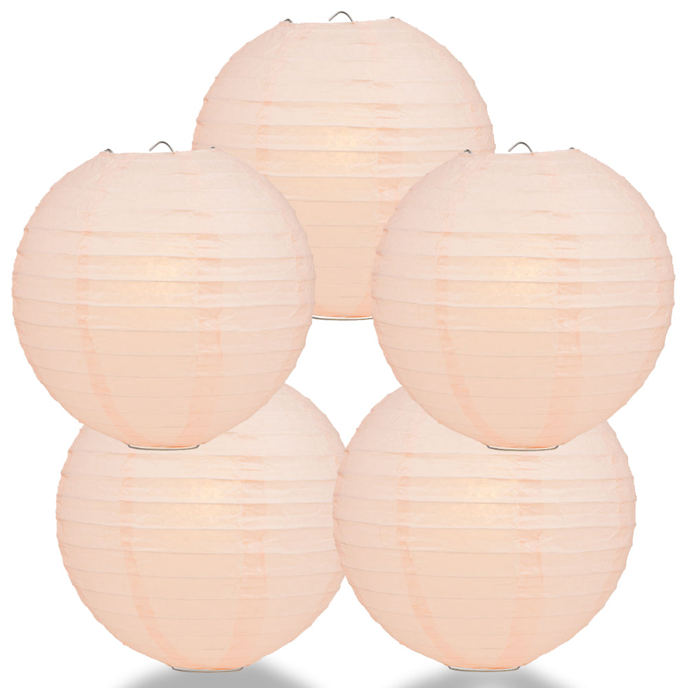 5 PACK | 12" Rose Quartz Pink Even Ribbing Round Paper Lanterns - PaperLanternStore.com - Paper Lanterns, Decor, Party Lights & More