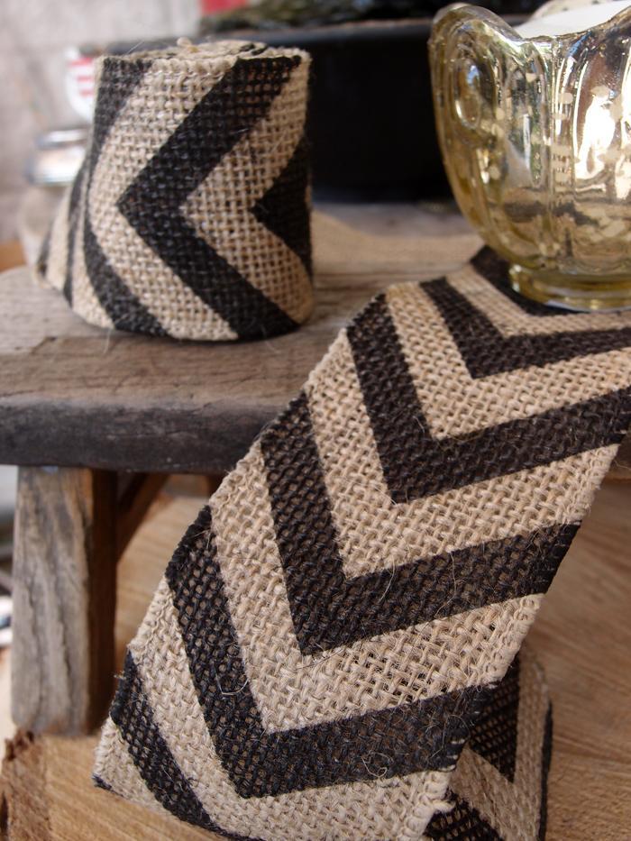 Burlap Fabric Wrap Roll w/ Black Chevron Pattern (2.4 x 6 Ft) - PaperLanternStore.com - Paper Lanterns, Decor, Party Lights &amp; More