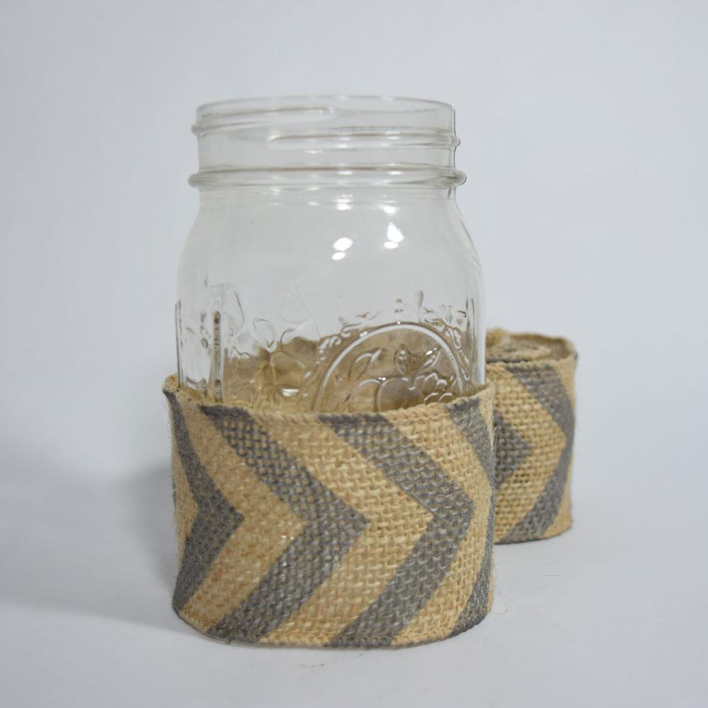 Burlap Fabric Wrap Roll w/ Gray / Grey Chevron Pattern (2.4 x 6 Ft) - PaperLanternStore.com - Paper Lanterns, Decor, Party Lights &amp; More