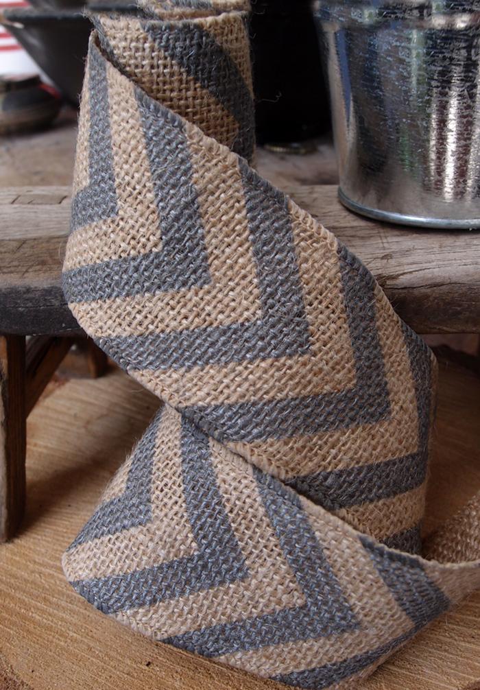 Burlap Fabric Wrap Roll w/ Gray / Grey Chevron Pattern (2.4 x 6 Ft) - PaperLanternStore.com - Paper Lanterns, Decor, Party Lights &amp; More