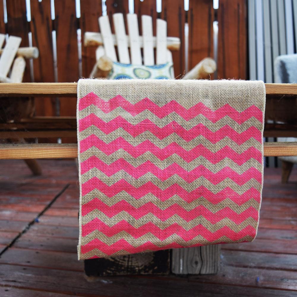 Vintage Burlap Table Runner w/ Fuchsia / Hot Pink Chevron Pattern (12 x 108) - PaperLanternStore.com - Paper Lanterns, Decor, Party Lights &amp; More