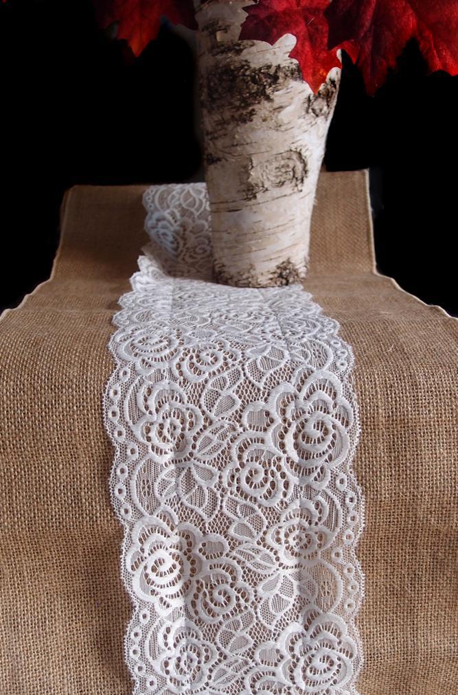 Vintage Burlap and Lace Style No.1 Table Runner (12 x 108) - PaperLanternStore.com - Paper Lanterns, Decor, Party Lights &amp; More