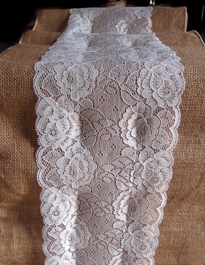 Vintage Burlap and Lace Style No.3 Table Runner (12 x 108) - PaperLanternStore.com - Paper Lanterns, Decor, Party Lights &amp; More