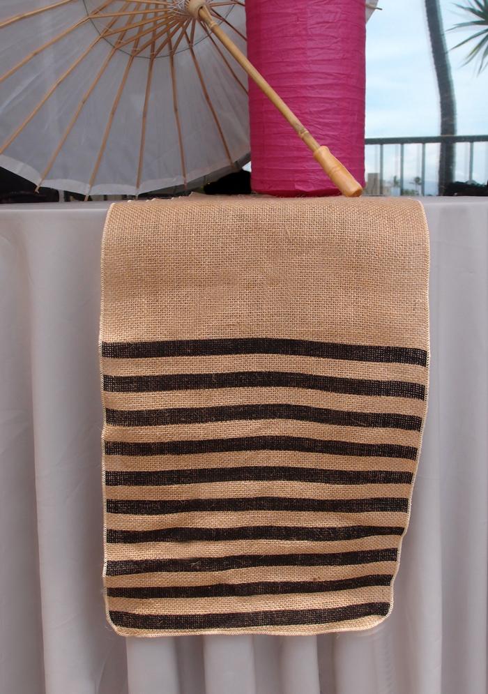 Vintage Burlap Table Runner w/ Black Striped Pattern (12 x 108) - PaperLanternStore.com - Paper Lanterns, Decor, Party Lights &amp; More