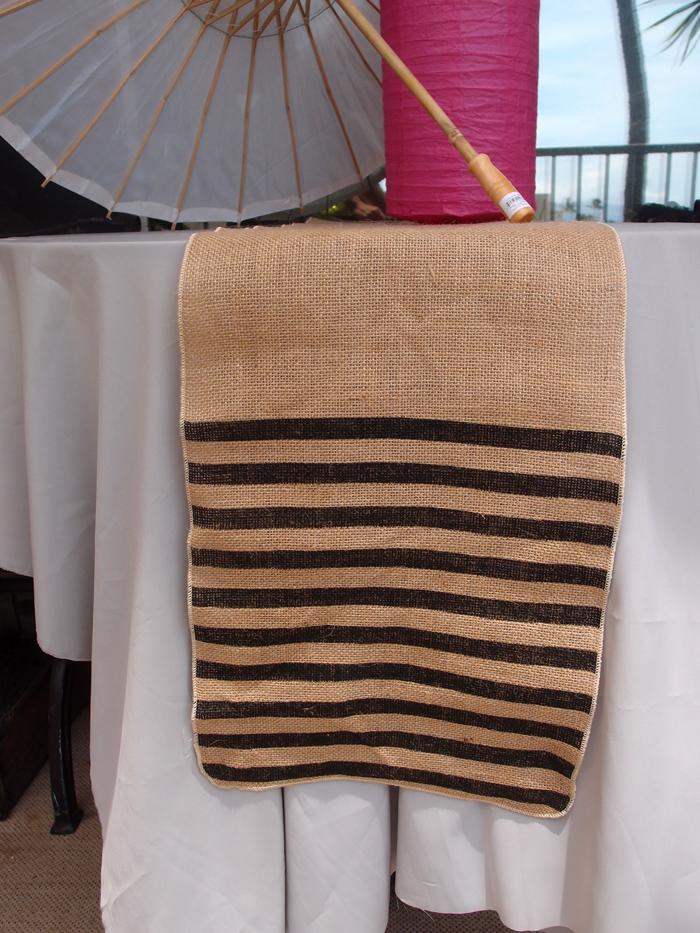 Vintage Burlap Table Runner w/ Black Striped Pattern (12 x 108) - PaperLanternStore.com - Paper Lanterns, Decor, Party Lights &amp; More