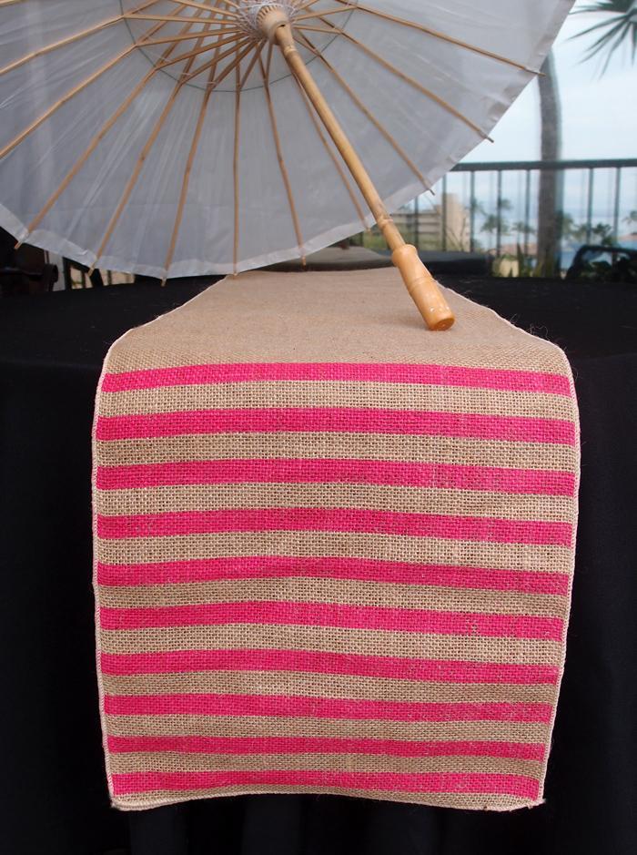 Vintage Burlap Table Runner w/ Fuchsia / Hot Pink Striped Pattern (12 x 108) - PaperLanternStore.com - Paper Lanterns, Decor, Party Lights &amp; More