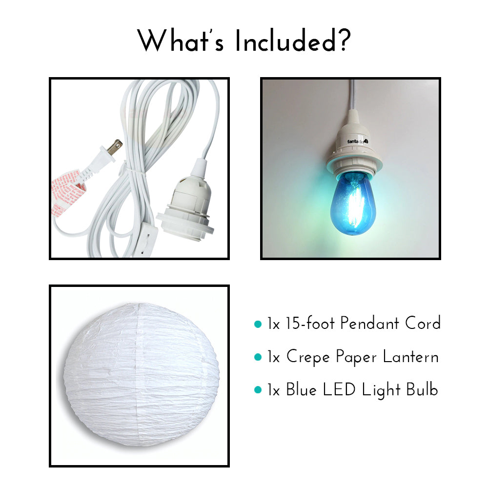Crepe Premium Paper Lantern Pendant Light Cord Kit with S14 Blue LED Bulb