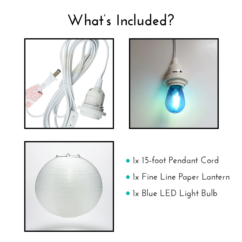Fine Line Premium Paper Lantern Pendant Light Cord Kit with S14 Blue LED Bulb