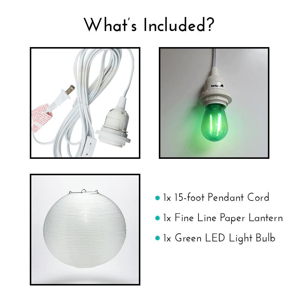 Fine Line Premium Paper Lantern Pendant Light Cord Kit with S14 Green LED Bulb