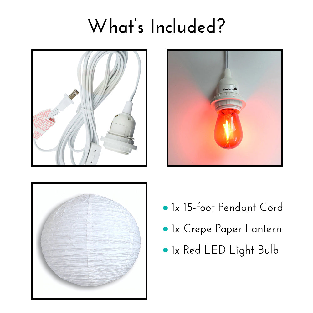 Crepe Premium Paper Lantern Pendant Light Cord Kit with S14 Red LED Bulb