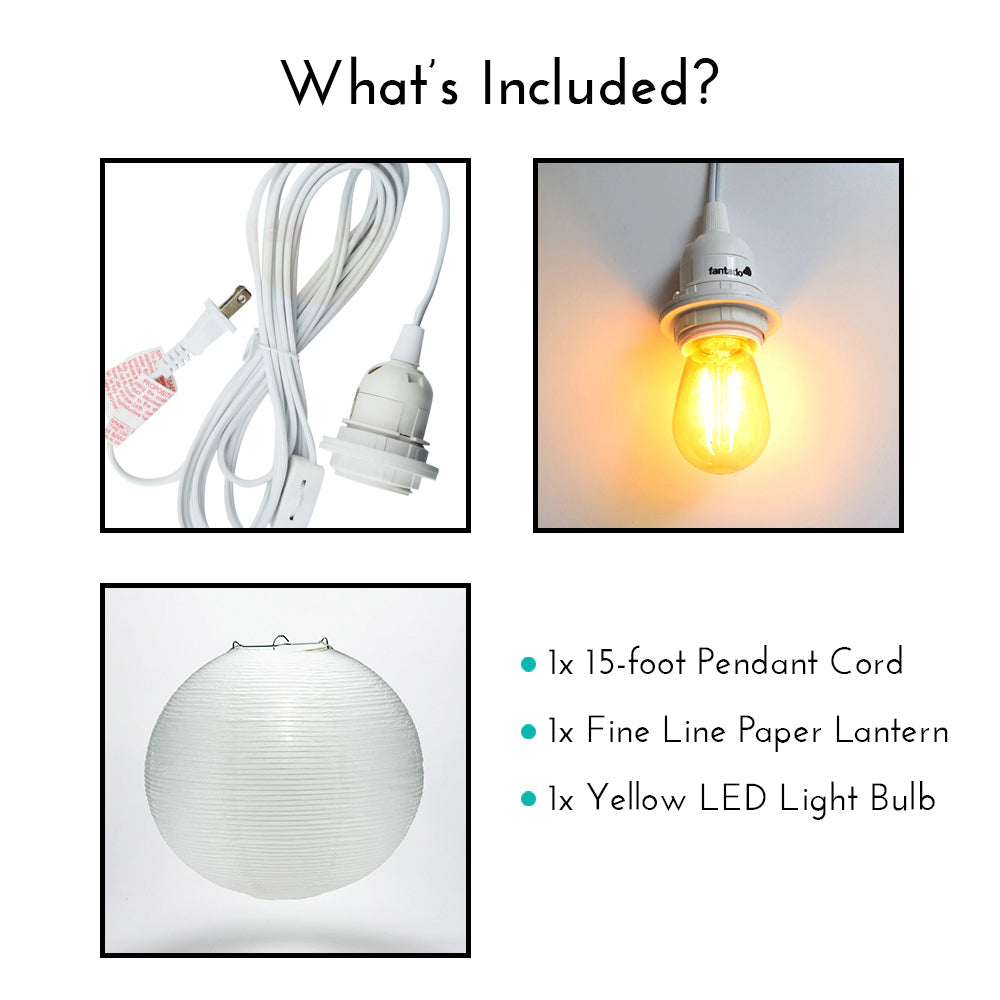 Fine Line Premium Paper Lantern Pendant Cord Kit with S14 Yellow LED Bulb