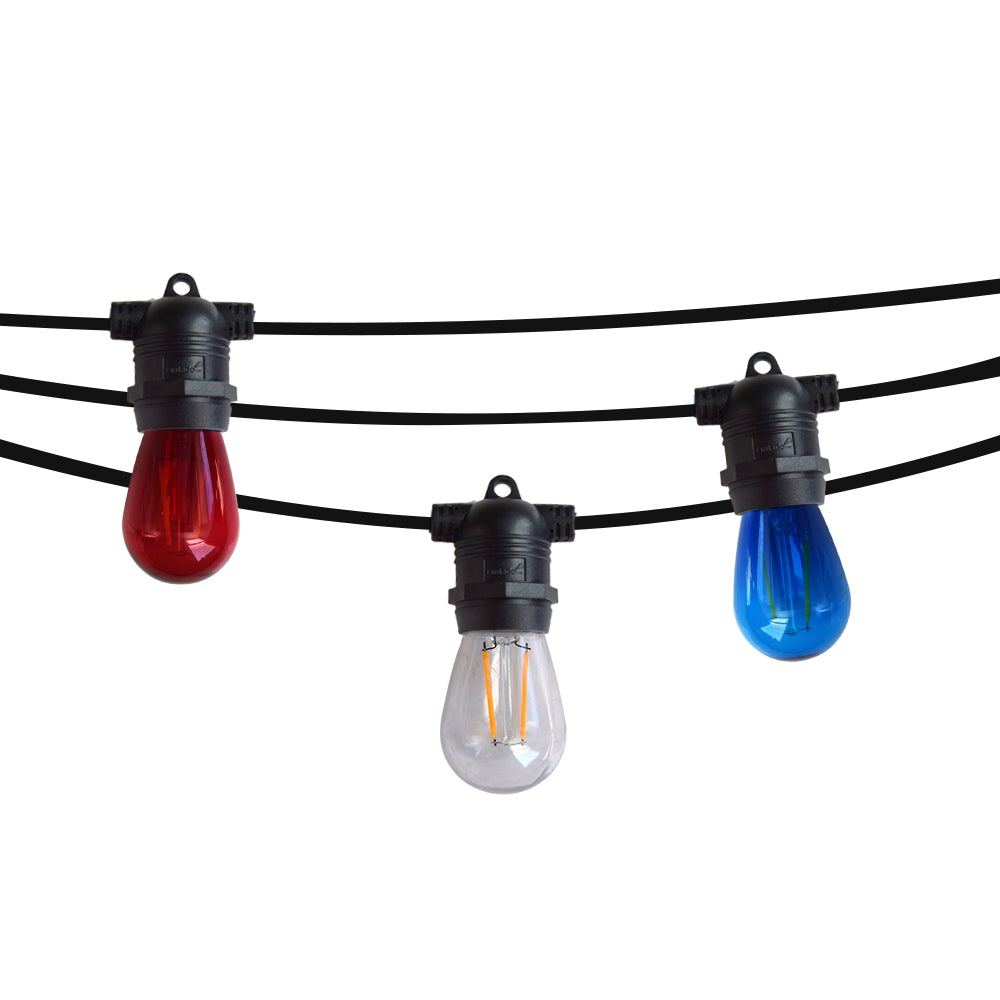 Patriotic 4th of July Outdoor Commercial String Light with Shatterproof LED Bulbs, Black Cord