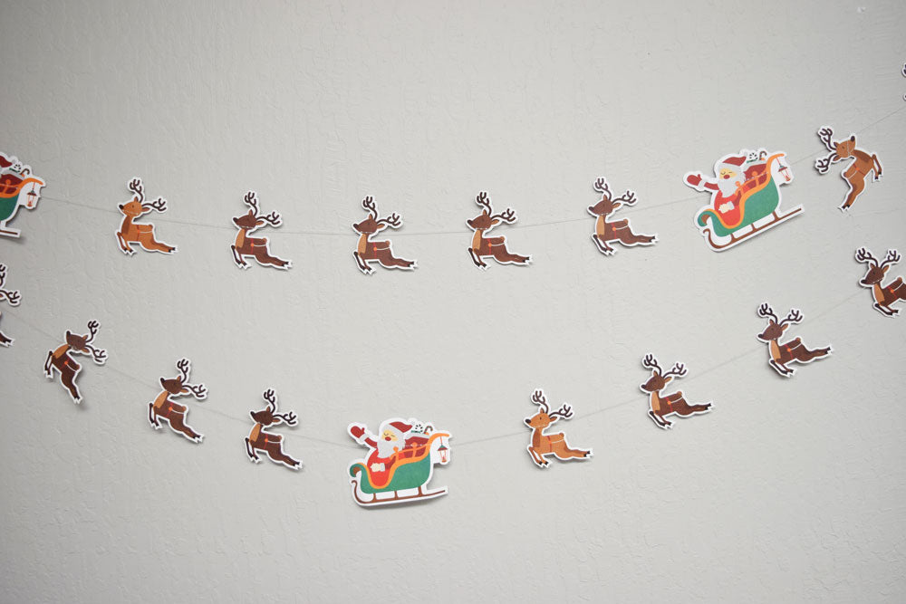 Full Color Santa&#39;s Reindeer Sleigh Christmas Holiday Party Paper Garland Banner (13FT) - PaperLanternStore.com - Paper Lanterns, Decor, Party Lights &amp; More