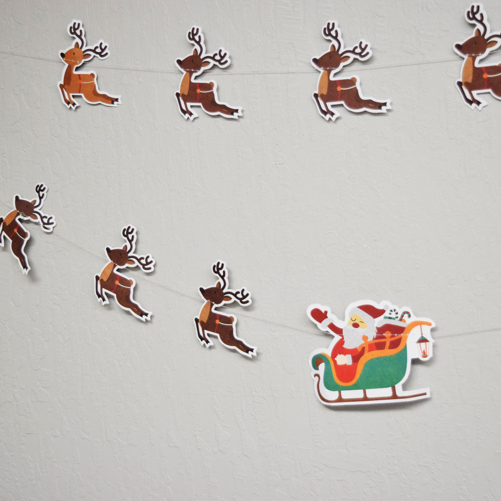 Full Color Santa's Reindeer Sleigh Christmas Holiday Party Paper Garland Banner (13FT) - PaperLanternStore.com - Paper Lanterns, Decor, Party Lights & More