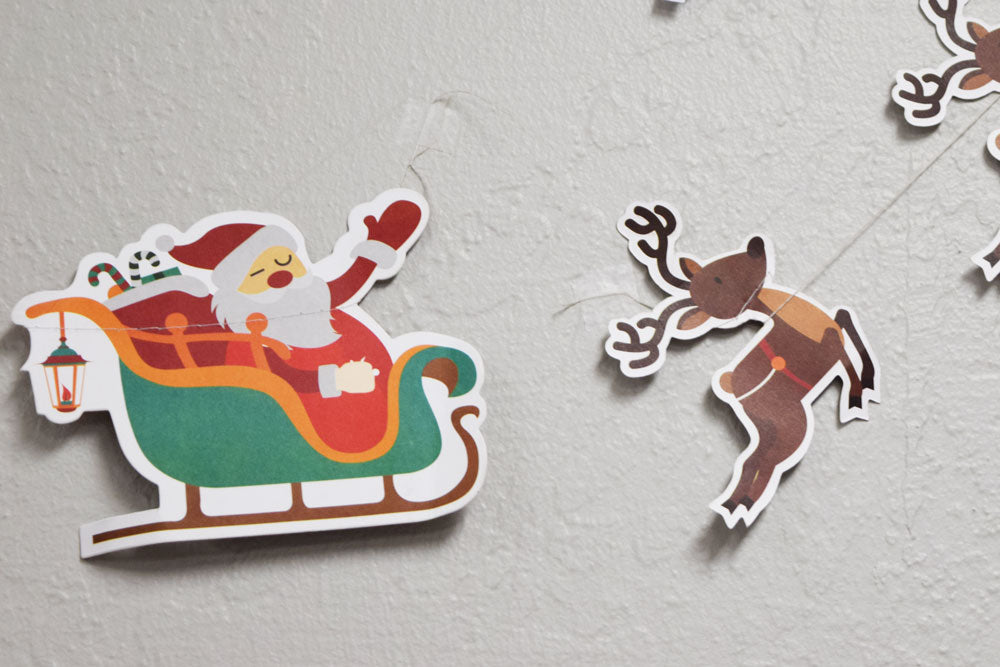 Full Color Santa&#39;s Reindeer Sleigh Christmas Holiday Party Paper Garland Banner (13FT) - PaperLanternStore.com - Paper Lanterns, Decor, Party Lights &amp; More